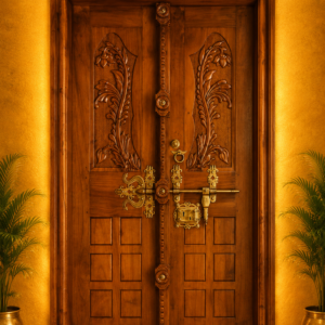 Durga Royal Floral Vine & Fort-Style Teak Wood Double Door