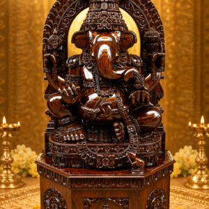 Durga Premium Gloss Walnut Lord Ganesha Hand-Carved Wooden Statue