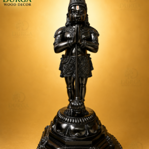 Durga Anjaneya Lord Hanuman Devotional Hand-Carved Wooden Statue