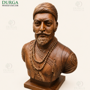 Durga Chhatrapati Shivaji Maharaj Hand-Carved Wooden Bust Statue