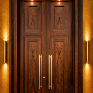 Durga Modern Contemporary Diamond-Cut Teak Wood Double Door