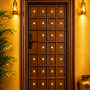 Royal Fort-Style Studded Teak Wood Main Single Door