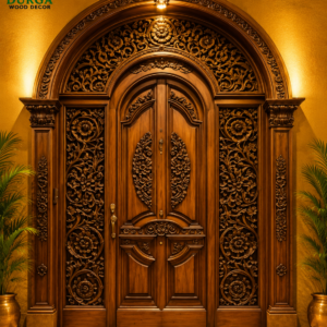 Royal Arched Grand Entrance Hand-Carved Teak Wood Door Set