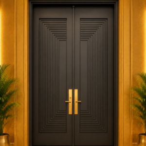 Modern Luxury Concentric Carved Teak Wood Double Door