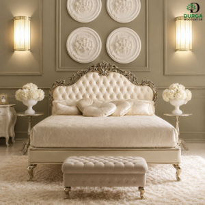 Durga Royal Rococo Tufted Teak Wood Luxury Bed Set