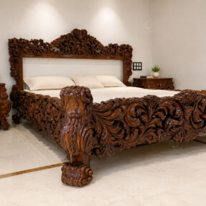Durga Maharaja Grand Imperial Carved Teak Wood Luxury Bed Set