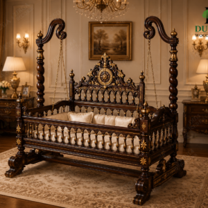 Durga Royal Heritage Carved Teak Wood Baby Swing  / Palna Luxury Cradle Bed