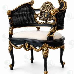 Royal Victorian Black & Gold Carved Teak Wood Accent Chair