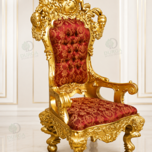 Royal Baroque Carved Gilded Teak Wood Throne Chair
