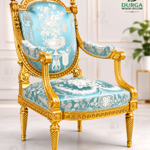 Royal Louis XIV Gilded Teak Wood Accent Chair