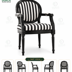 Classic Neo-Noir Striped Teak Wood Accent Chair