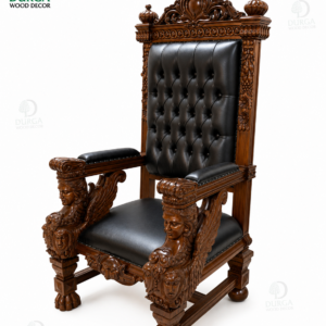 Royal Gothic Mythological Carved Teak Wood Throne Chair