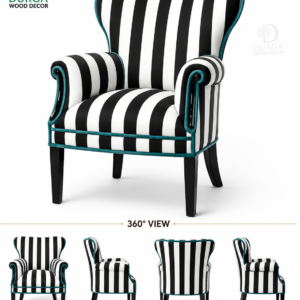 Chic Neo-Classical Striped Wingback Accent Chair