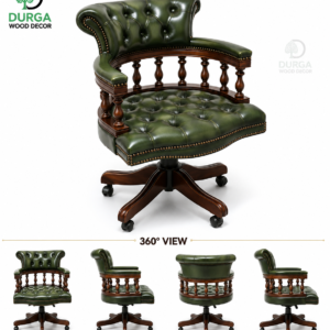 Classic Captain's Chesterfield Leather Swivel Office Chair (Olive Green)