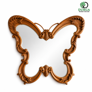 Durga Luxury Butterfly Carved Teak Wood Decorative Wall Mirror Frame