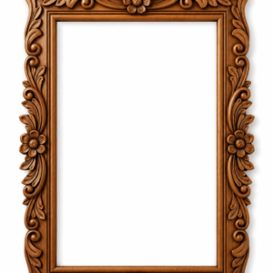 Durga Luxury Floral Crested Rectangular Carved Teak Wood Mirror & Photo Frame