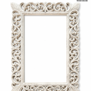 Durga Luxury Baroque Off-White Distressed Carved Teak Wood Mirror & Photo Frame