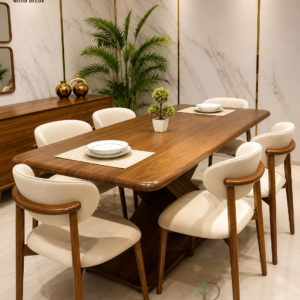 Durga Minimalist Modern Walnut Teak Wood 6-Seater Dining Table Set