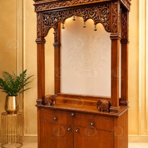 Premium Hand-Carved Teak Wood Pooja Mandir with Illuminated Om Backpanel