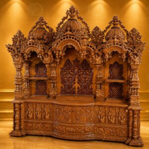 Grand Hand-Carved Teak Wood Pooja Mandir (7 ft x 8.5 ft)