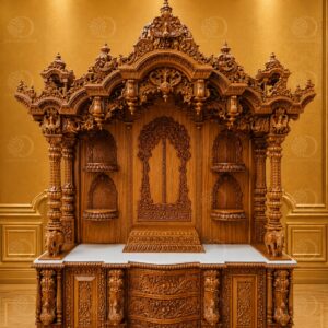 FULLY Hand-Carved Teak Wood Pooja Mandir with White Altar Top