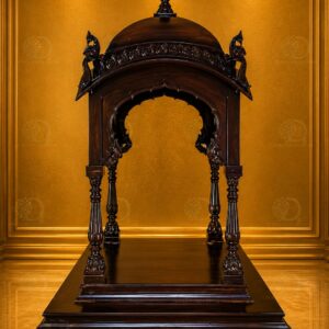 Premium Hand-Carved Teak Wood Open Mandir (Single-Dome Singhasan Style)