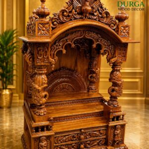 Peacock-Crowned Hand-Carved Teak Wood Pooja Mandir