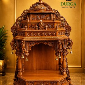 Grand Hand-Carved Teak Wood South Indian Style Pooja Mandir