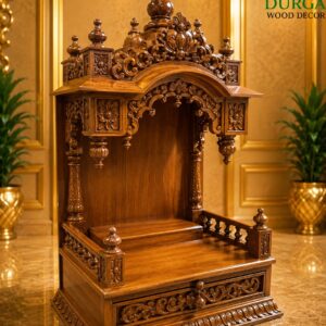Premium Hand-Carved Teak Wood semi-Open Pooja Mandir